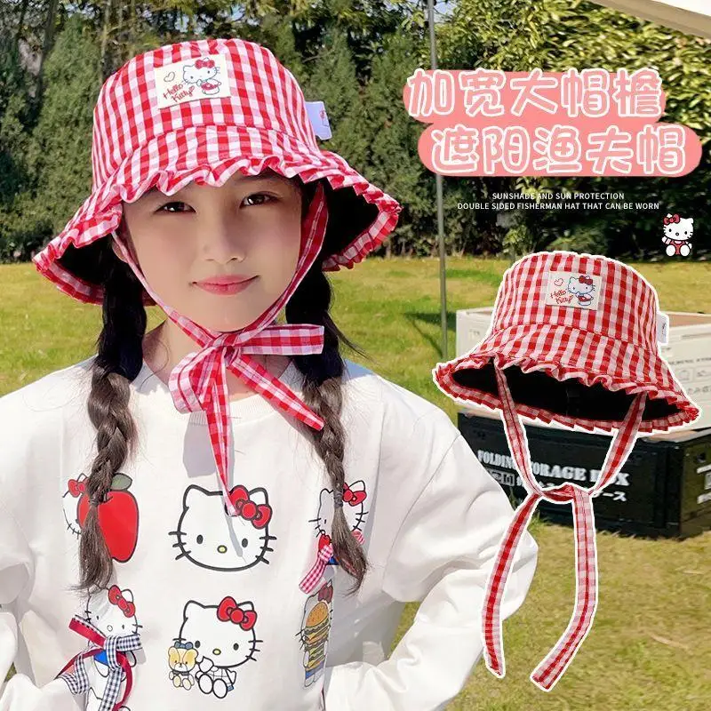 سانريو الأطفال صياد قبعة مرحبا كيتي كورومي Kawaii ظلة قبعة كبيرة حافة Upf الكرتون الترفيه التطريز شعرية فتاة قبعة