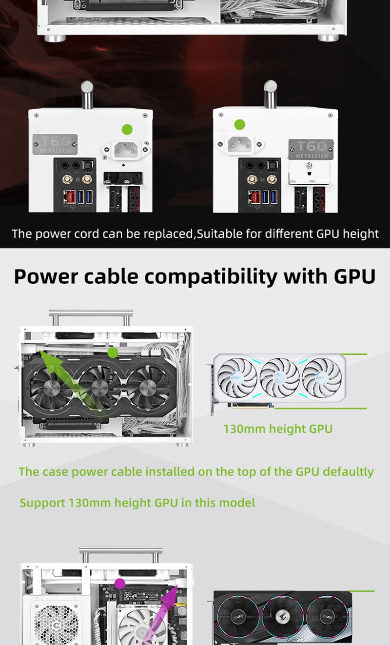 METALFISH T60 Mini ITX Schwarzes Gehäuse 9L Gaming-Computergehäuse Kompakter transparenter PC-Unterstützung SFX PSU/300 mm GPU – Detail 8