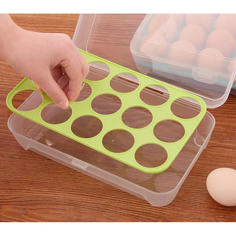 Fresh Keeping 15 Grid Transparent Egg Refrigerator Storage Box Portable Outdoor Anti-collision Plastic Egg Box Food Container