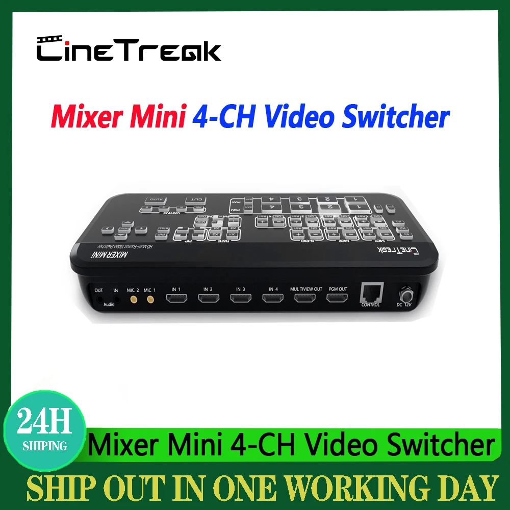 محول خلاط فيديو متعدد الأشكال من Cinetreak ، محول صغير ، FHD ، متوافق مع HDMI ، بث مباشر ، لوحة تحكم لـ Vmix ، OBS ، 4-ch