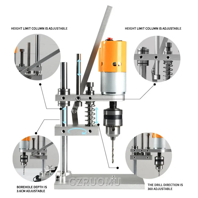 Mini Bench Drill Desktop Portable Mini Electric Drill Variable Speed Drilling Machine B12 Drill Chuck Wood Drilling PCB Drilling