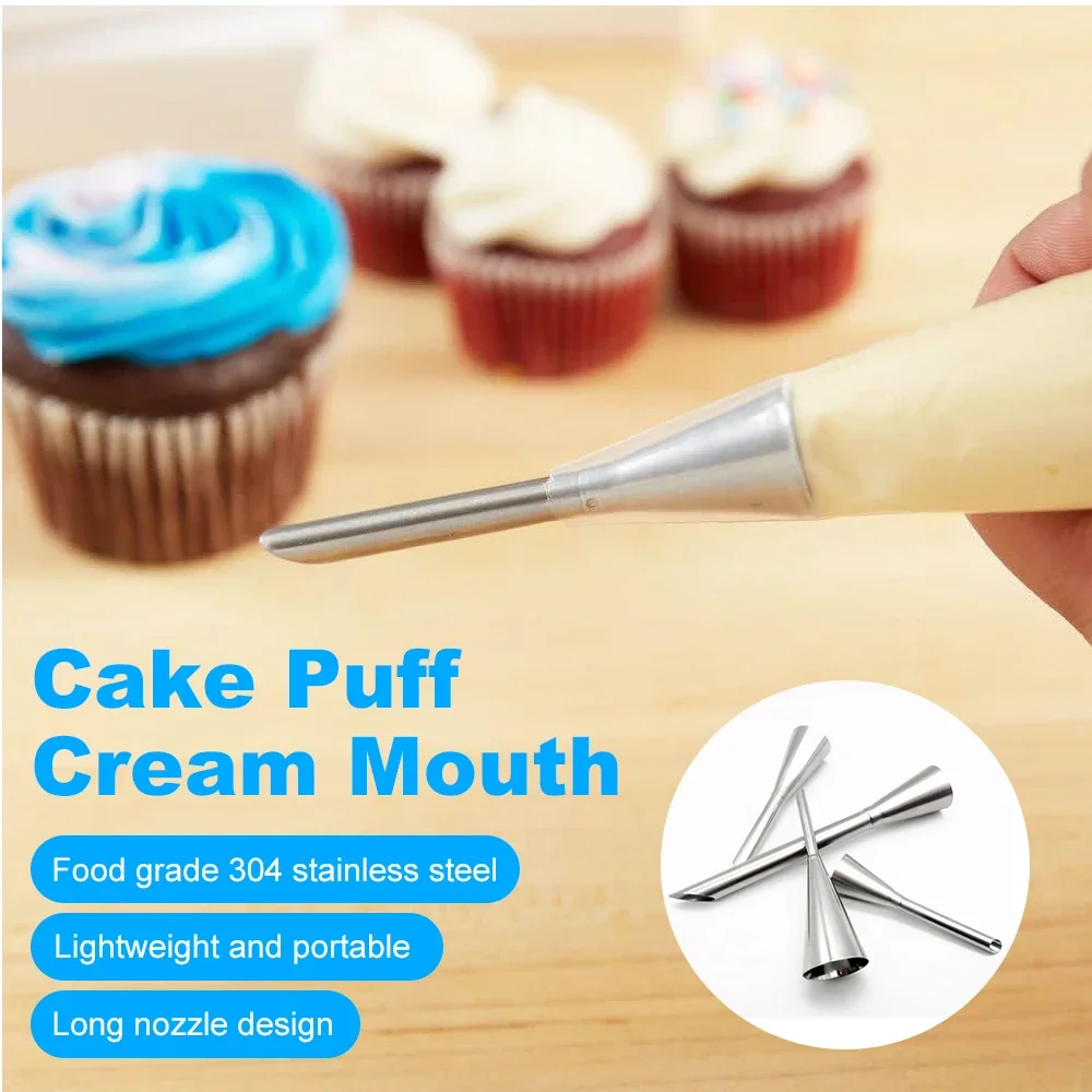 4pcs Cake Puff Cream Mouth Stainless Steel Long Nozzle Design 4 Sizes Reusable Baking Kitchen Tool