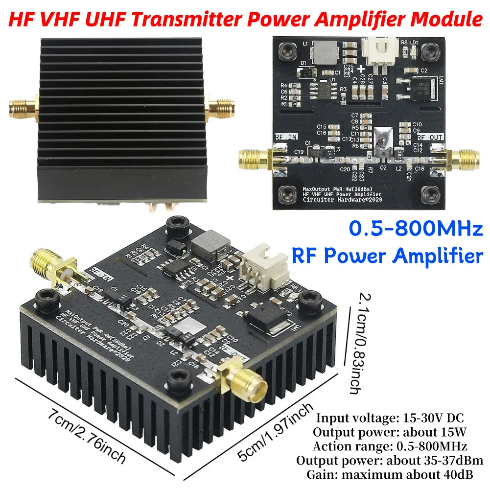 Module amplificateur de puissance RF 0.5-800MHz, Gain 40dB pour transmetteur de radio amateur, haute qualité et Durable avec une gestion efficace de la chaleur