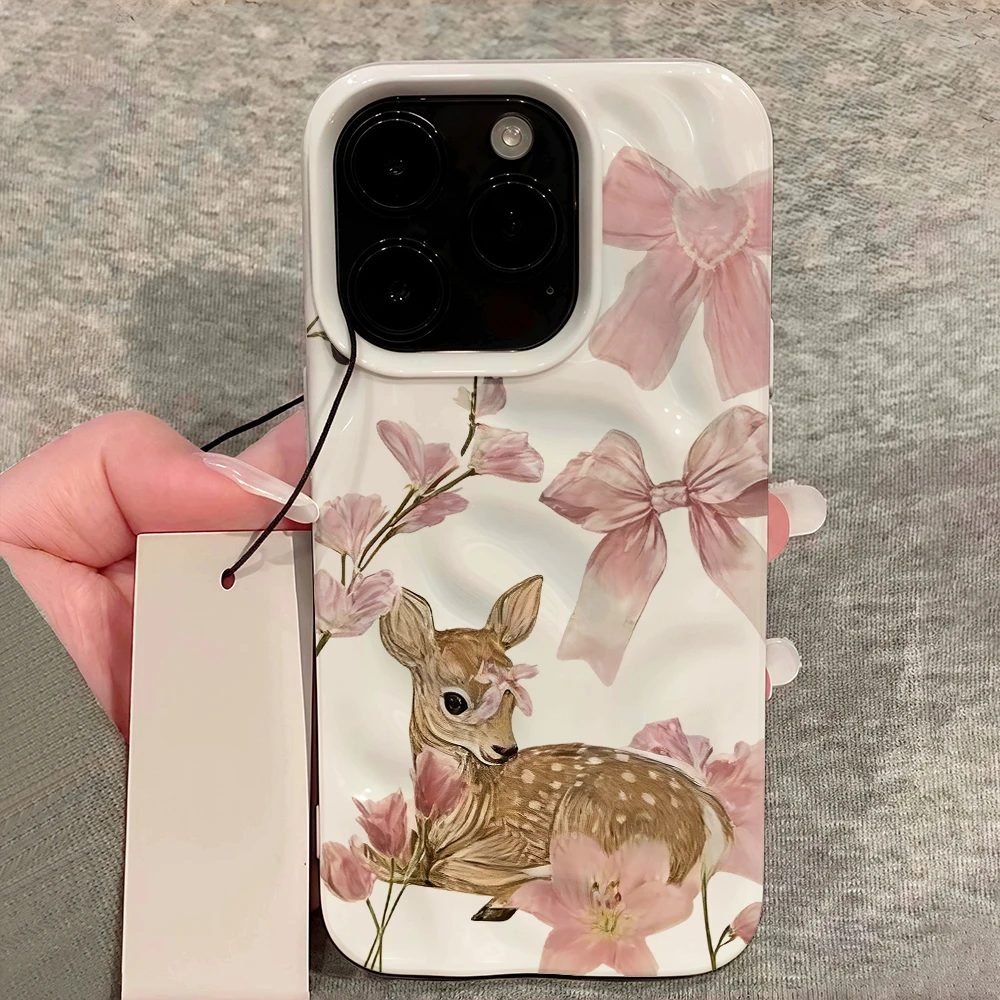 Retro-Schleifen-Sika-Hirsch-Muster Handyhülle für iPhone 17 16 15 14 13 12 11 Pro Max 14 Plus 17Air Falten-Wellen-Soft-Silikon-Cover – Detail 12