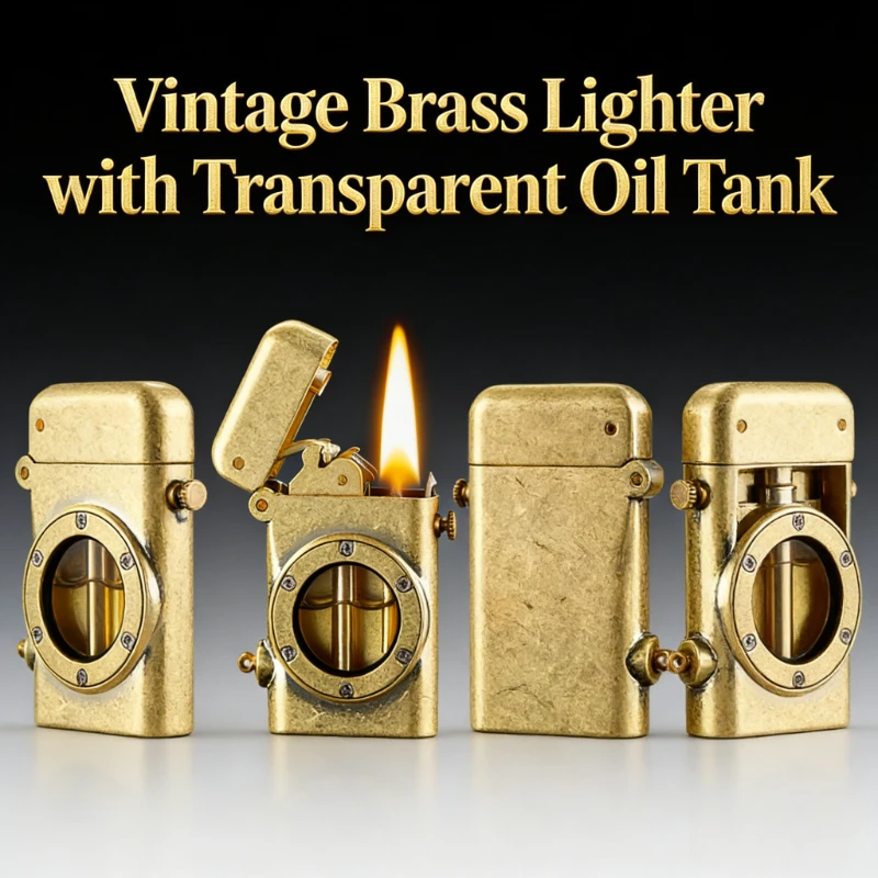 

High-End Retro Metal Lighter | Windproof One-Click Pop-up Ignition,, Transparent Oil Tank, Ideal Premium Gift for Men