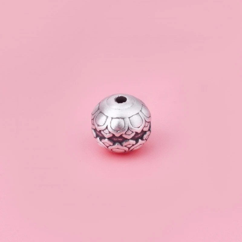 Foot silver 999 separated bead 3D hard silver three-dimensional pattern loose bead round bead diy hand-woven rope beading