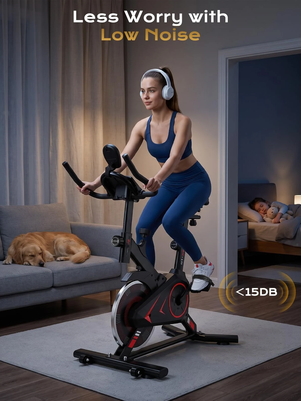 Exercise Bike, 350 LB Capacity Adjustable Stationary Bike for Home Gym