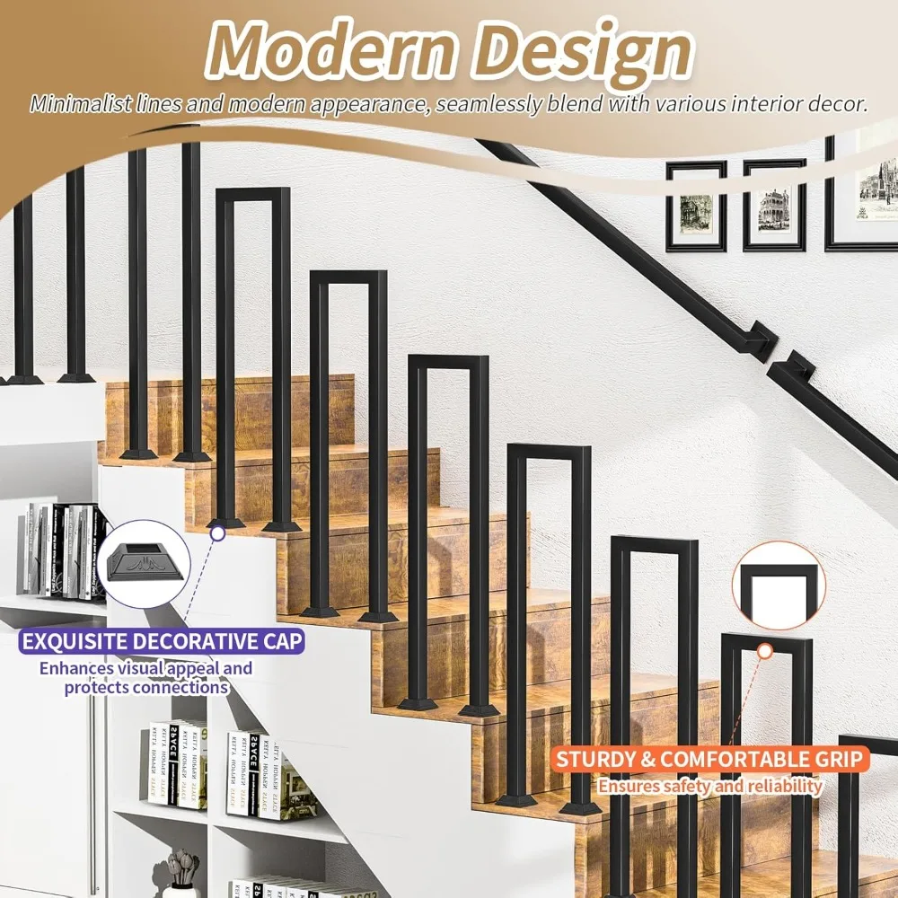 درابزين سلالم خارجي معدني أسود مع منحنيات زخرفية للخطوات الداخلية والخارجية والشرفة والسلامة على سطح السفينة والأناقة #3