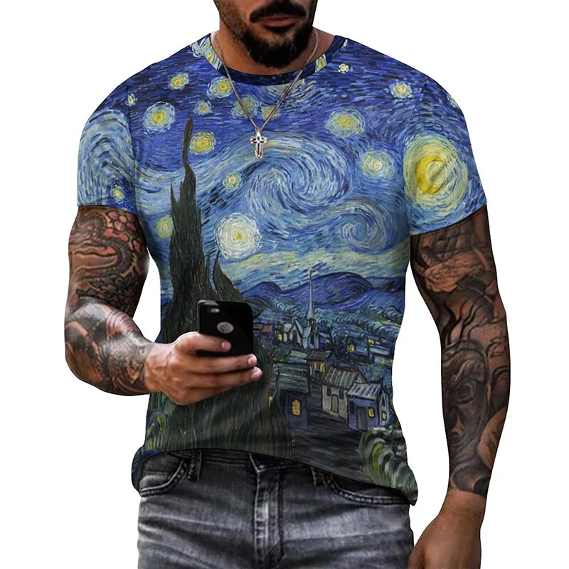 Classic van Gogh Painting T Shirt for Men Summer Casual Streetwear Harajuku Fashion Women Clothing Vintage Kids Oversized Tops