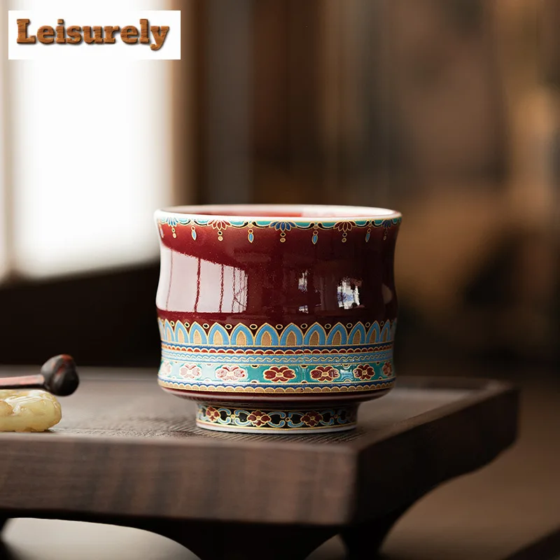 

140 мл Lang Red Glaze Высоконожной бамбуковый узел Чашка Антикварная чаша для чая Кувшин для воды Чашка для дегустации чая Персональная чашка Jianzhan Master Чашки для чая