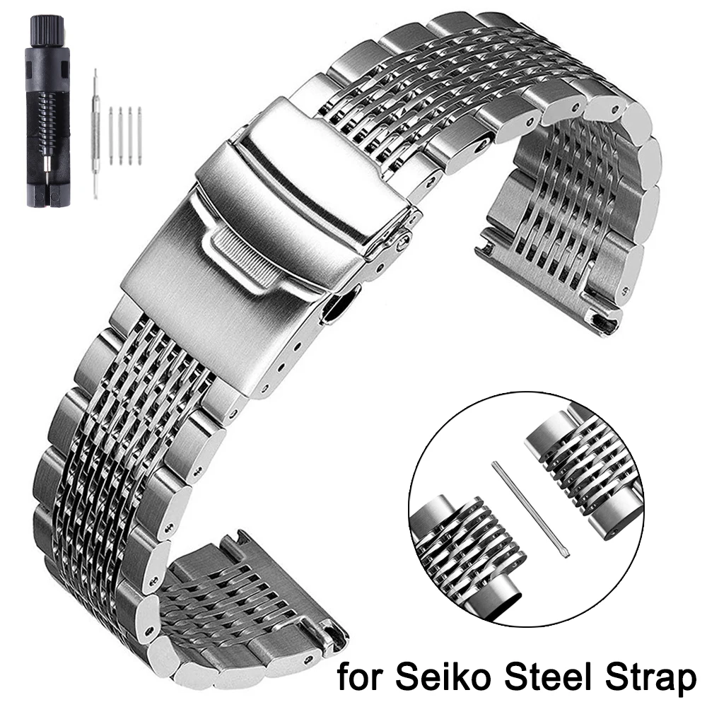 الصلبة شبكة من الاستانلس استيل سوار للطي مشبك حزام (استيك) ساعة 18 20 مللي متر 22 مللي متر 24 مللي متر المعادن العالمي حزام ل Seiko الغوص معصمه #2