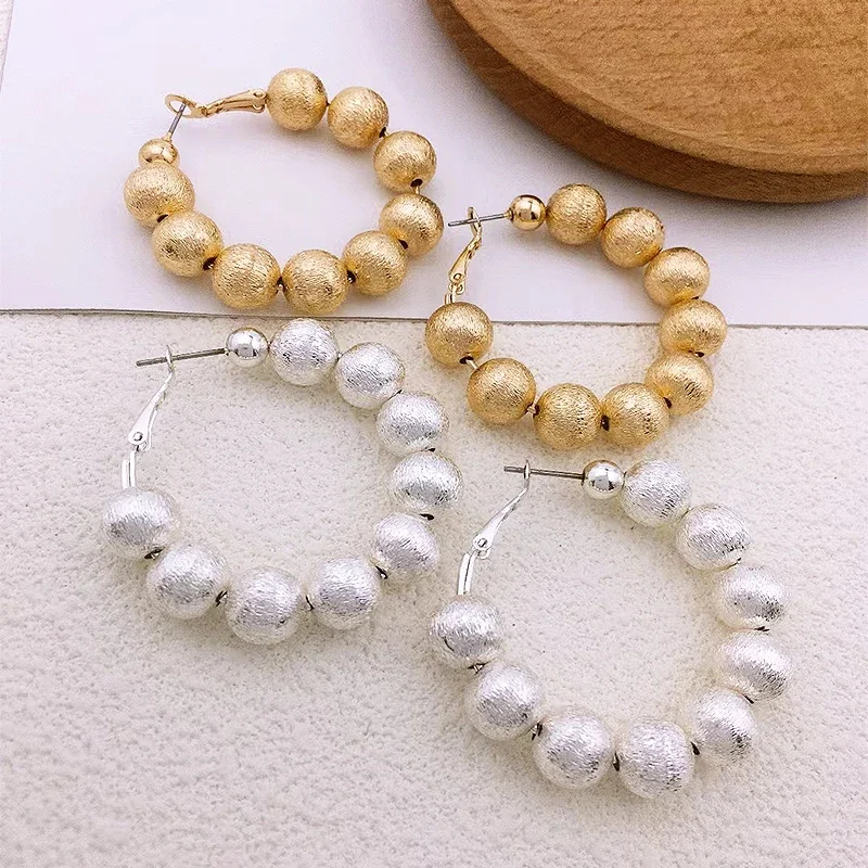 Simple Frosted Beaded Earrings for Women Metallic Color Style is Suitable for Daily Wear Holiday Gift Jewelry 2023 New