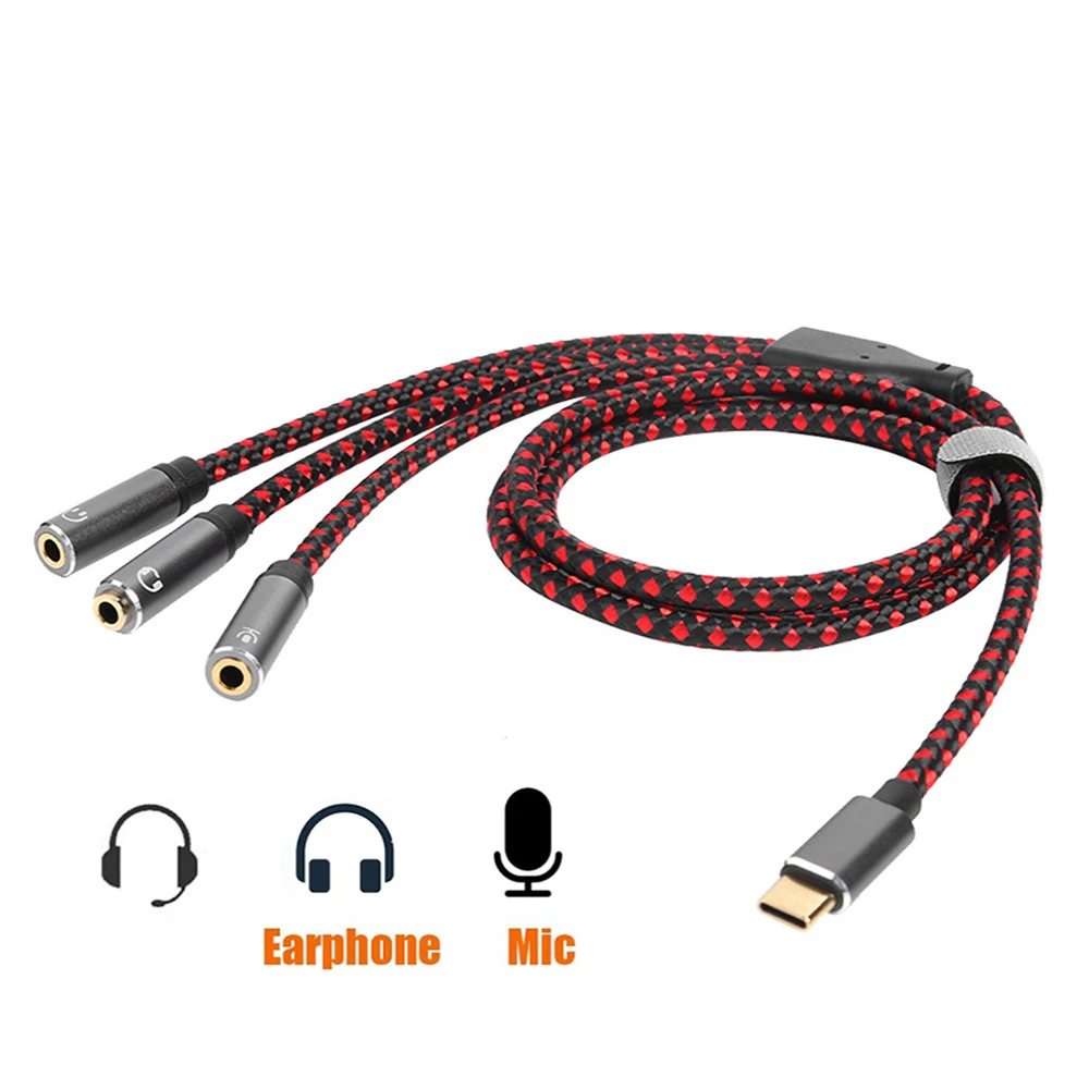 

USB C Headphone Cable Type-C To 3.5mm Stereo Jack Aux Adapter Earphone Microphone Splitter Audio Extension Braid Cord for Phone