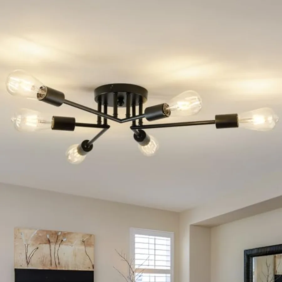 

6-Lights Semi Flush Mount Ceiling Light Fixture Modern Metal Sputnik Chandeliers with E26 Bulb Base Close to Ceiling Light for