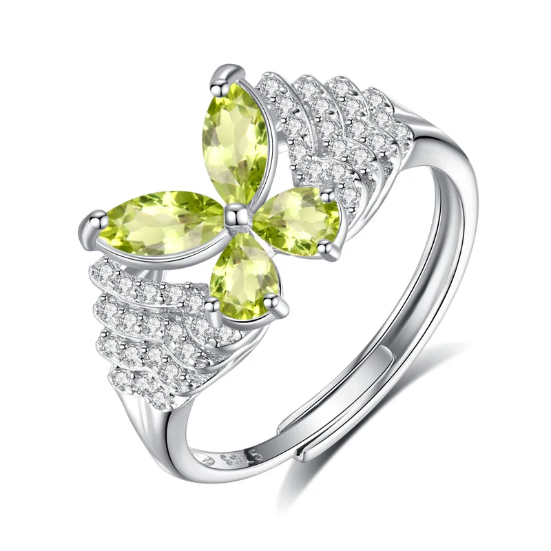 925 Sterling Silver Butterfly Shape Resizable Size Ring Natural Topaz Citrine Garnet Amethyst Peridot Fine Jewelry Girl Lady