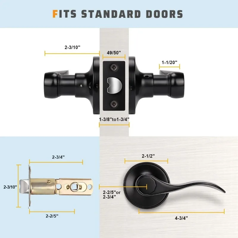 6 PackPassage Door Levers Door Handle Sets Hallway Closet Door Lever Handle Without Lock Door Levers for Left/Right Handing,