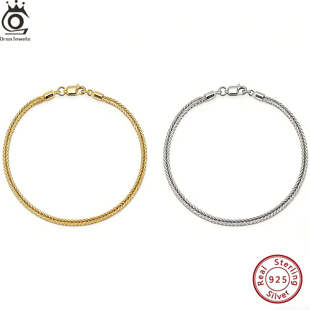 

ORSA JEWELS 925 Sterling Silver Handmade 1.8mm Foxtail Bracelet for Women Italian Fashion Basic Hand Chain Jewelry SB224