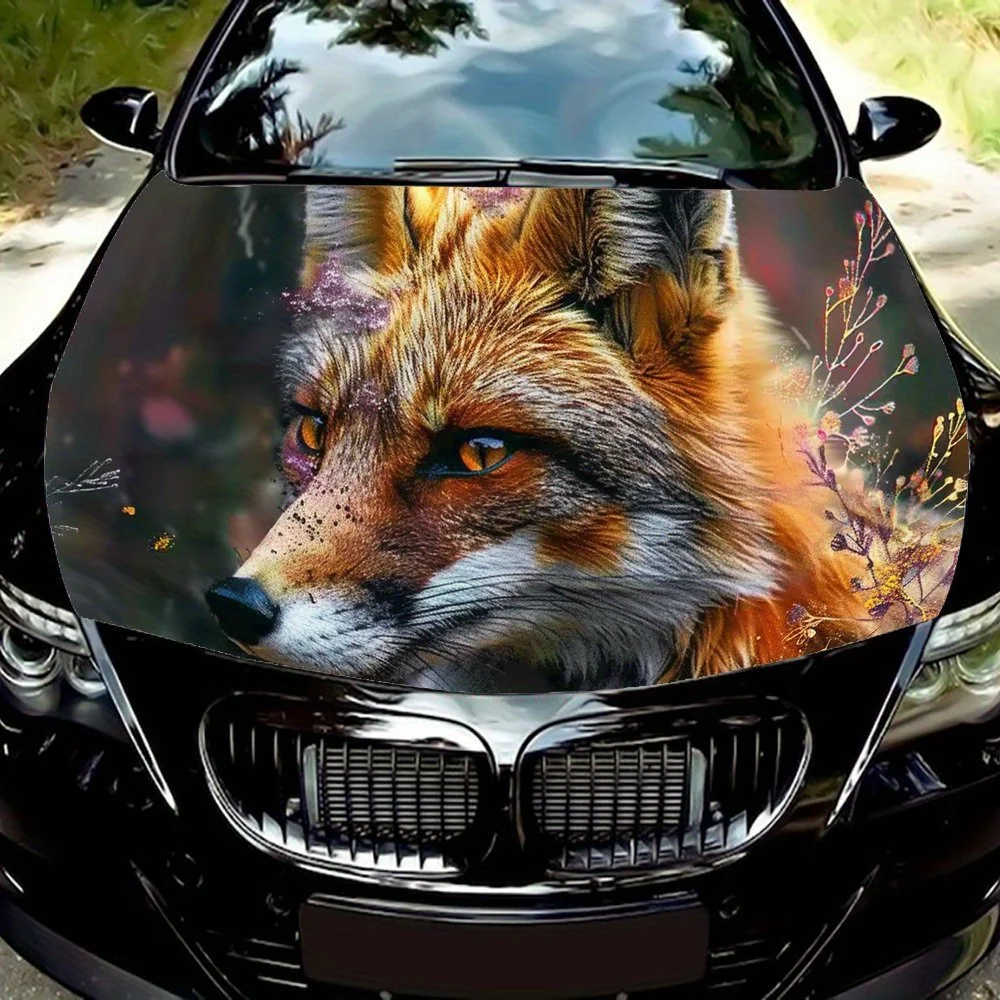 

Meek Orange Fox Cool Car Hood Decal Sticker - Creative Monochrome Artwork, Durable Vinyl Wrap for Most Vehicles, PVC Material Pr