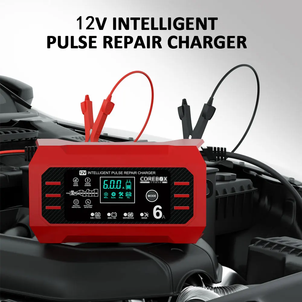 12V 6A Car Battery Charger With Power Recovery Function LED Digital Button Screen Suitable For Automotive AGM GEL Batteries