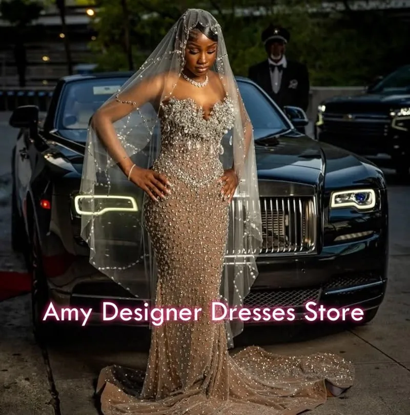 

Exquisite Prom Dresses For African Girls 2026 Long Mermaid Sequins Crystals Sweetheart Party Dress Vestidos De Festa Customized