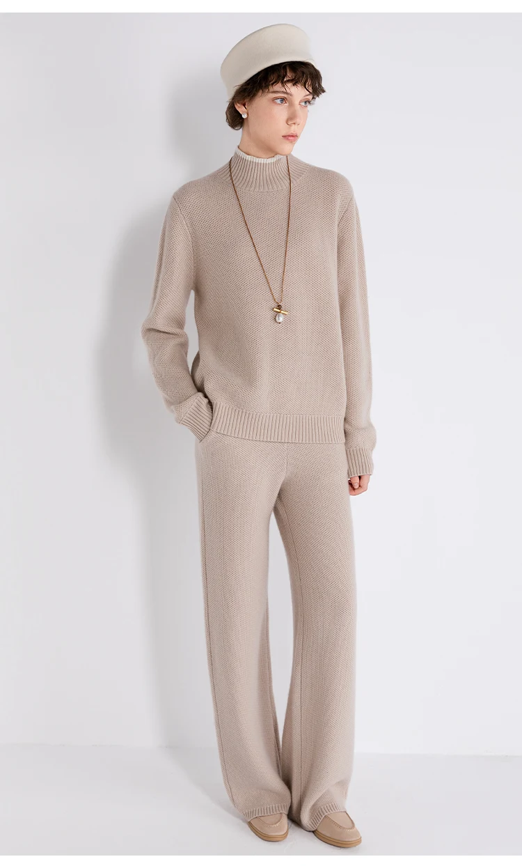 TX862184 Damen-Woll-Kaschmir-Mischung Pullover mit Stehkragen, geripptem Saum, entspannter Passform, LP Quiet Luxury, Frühherbst – Detail 7