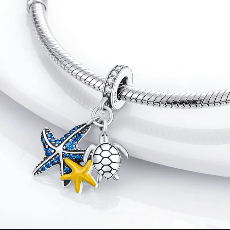 Ciondoli in argento sterling 925 con polpo, tartaruga marina, delfino, zirconi blu oceano, adatti per bracciale originale Pan, gioielli con ciondolo per regalo da donna