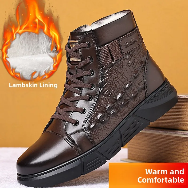 winter-boots-men's-fce-lined-genuine-leather-soft-bot-casual-cotton-leather-oes-mountain-climbing-trendy
