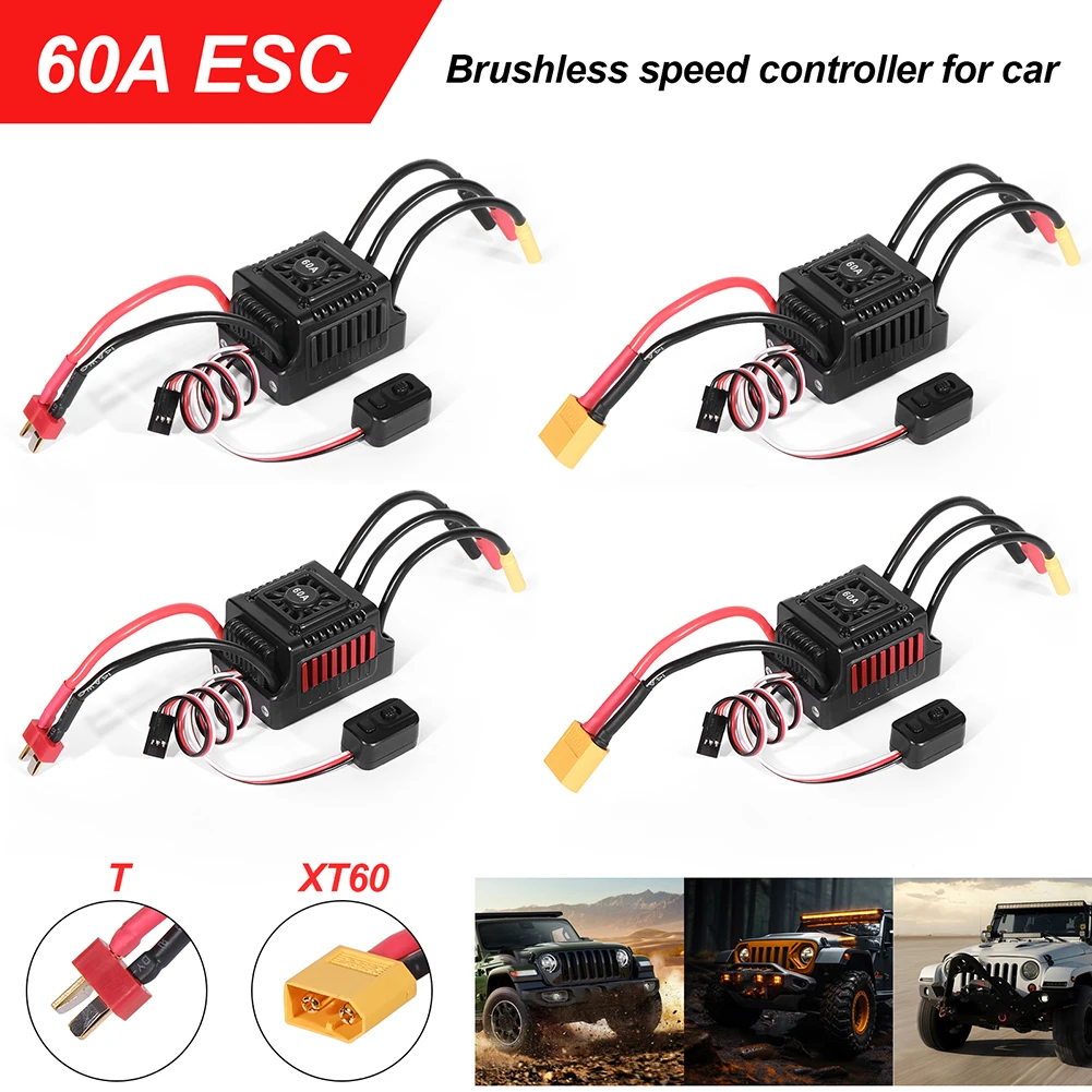 

Регулятор скорости бесщеточного двигателя 60A без датчиков, с регулируемыми настройками торможения и ускорения, для моделей радиоуправляемых машин 1/10