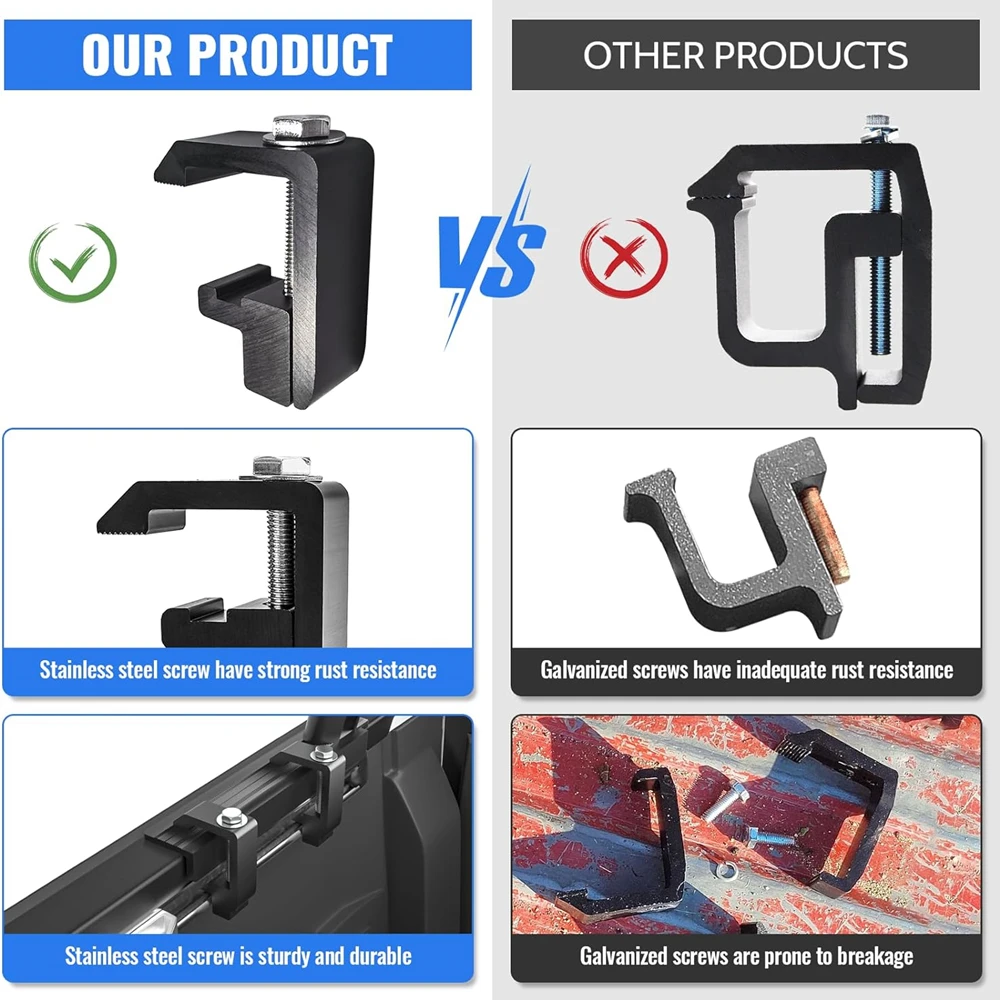 ​P-AC-04N Utility Track System Mounting Clamp for Toyota Tacoma/Tundra Truck Cap/Camper Shell Set of 4 - Black