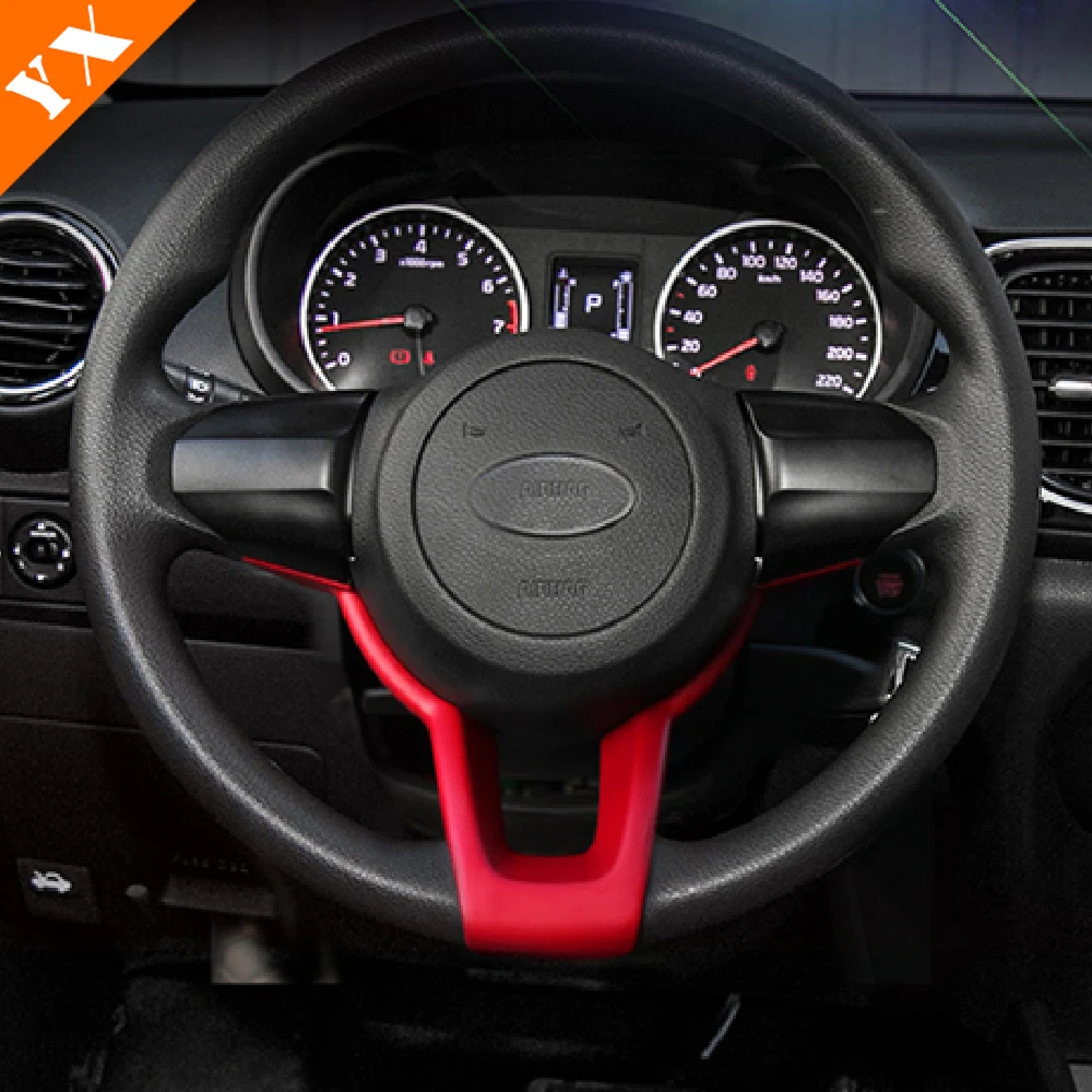 Carbon Matte Red Trim Car Steering Wheel Switch Decorative Frame Cover For Kia Pegas 2021 2022 Sticker Garnish Accessories