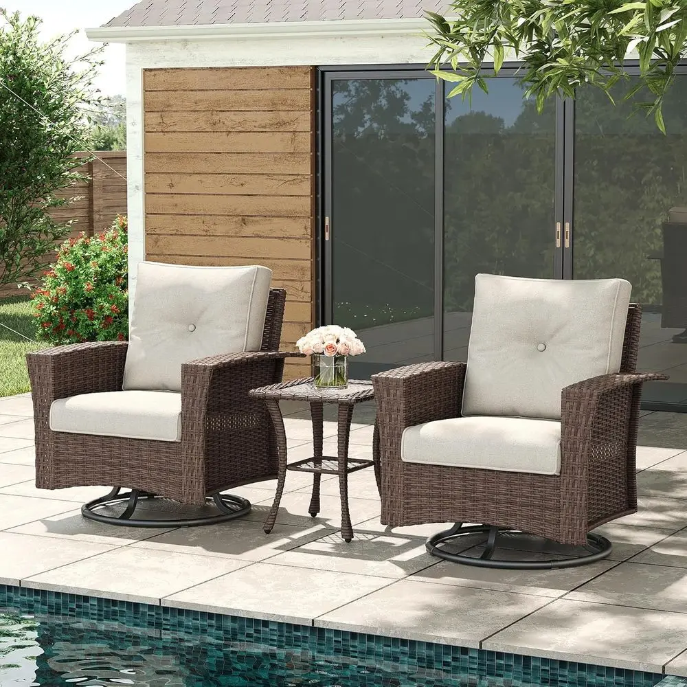

Classic 3-Piece Wicker Patio Furniture Set with Swivel Chairs and Coffee Table