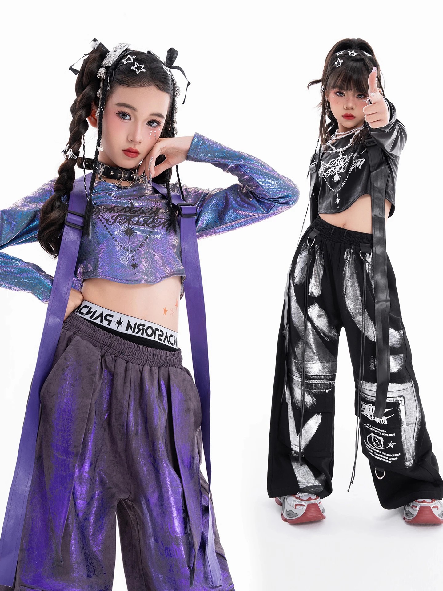 2025 lila Anzug Kpop Mädchen Gruppe Kleidung Jazz Dance Kostüm Kinder Hip Hop Kleidung Street Dance Team Bühne Kleidung Tragen DN22034