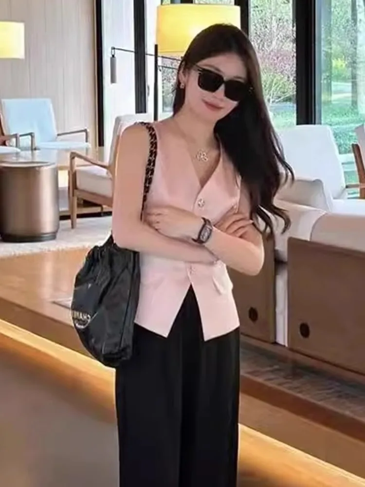 Sweet Youthful V-Ne Svel Vest Top Faion Design Simple Women's Inner Wear Ice Silk Spring Season Casual Sle