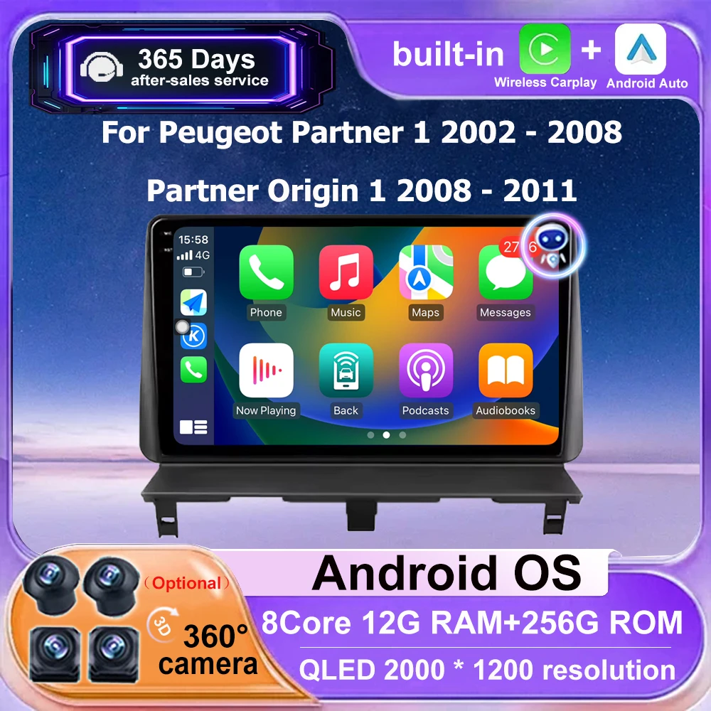 Car Radio Multimedia Player GPS Stereo For Peugeot Partner 1 2002 - 2008 Partner Origin 1 2008 - 2011 Android Auto Carplay DSP