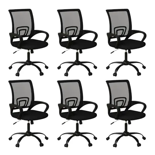 Ergonomic Office Chairs Set of 6, Rolling Conference Chair with Wheels, Mesh Computer Desk Chair with 360°Swivel