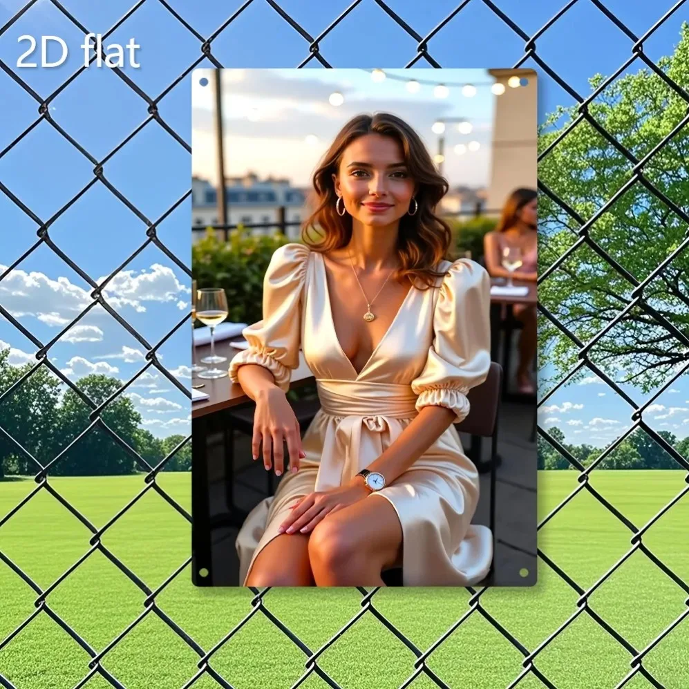 

Vintage 20x30cm Metal Tin Sign "Lady Dining Alfresco", Weather-Resistant Wall Art for Home Office Garden Decor