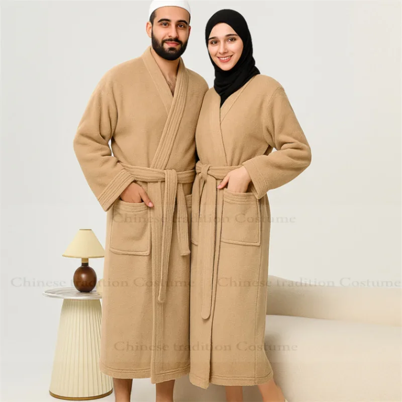 

Зима-Осень, одежда для сна, утепленное флисовое кимоно, халат для душа, халат, ночное белье для женщин и мужчин, интимное белье с длинными рукавами