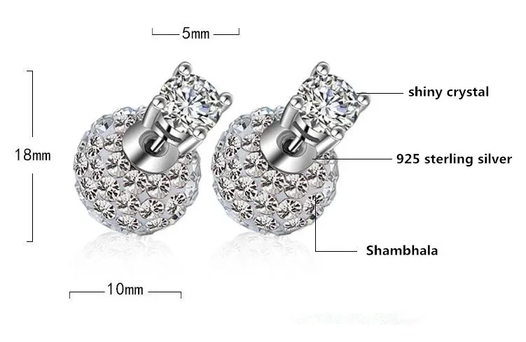 High Quality Fashion Shiny Crystal Shambhala Ball Female 925 Silver Needle Ladies Stud Earrings Jewelry Birthday Gift Cheap