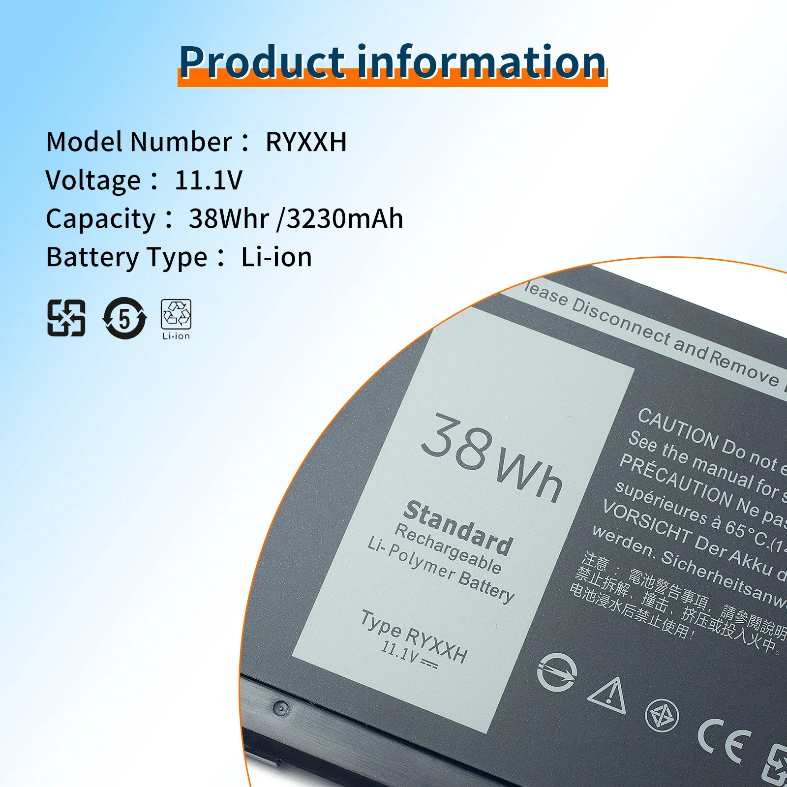 Imagem -05 - Bnew Ryxxh-bateria do Portátil para Dell Latitude 12 5000 11 3150 3160 3550 E5250 E5450 E5550 Series 3cell Li-polymer Battery