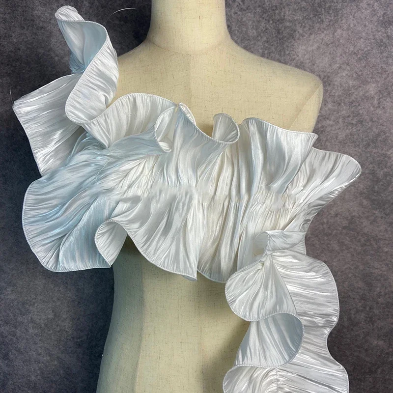 3yards Big Wave Texture Lace Fabric Soft Water-Light Satin Ruffle Pleated Trim Applique DIY Dress Dance Perform Clothe Accessory