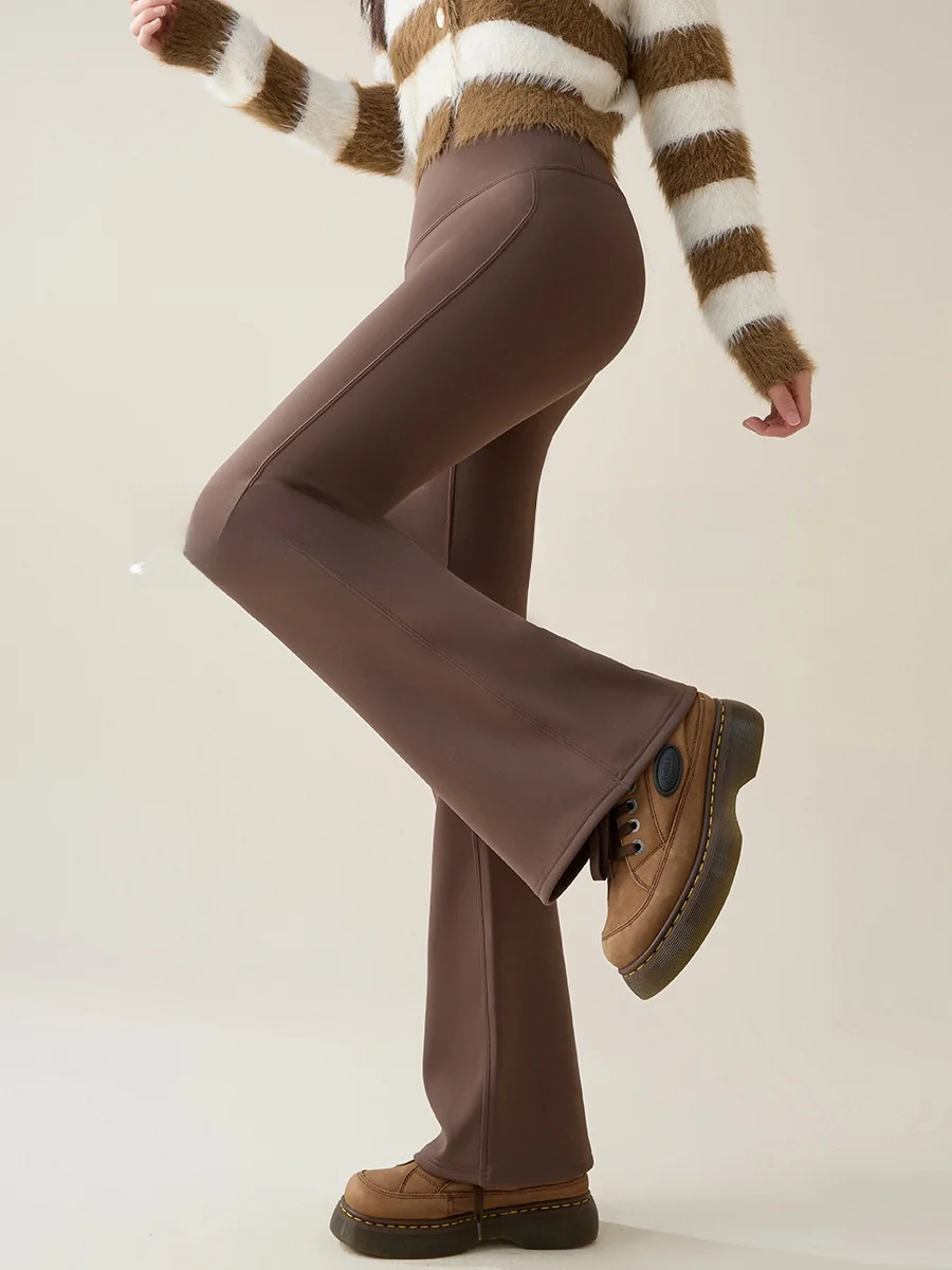 

High Waist Thiened Fce Yoga Pants Women's Autumn Winter Long Loose Fit Pants Casual Scuba Pants Slimming Bell Bot