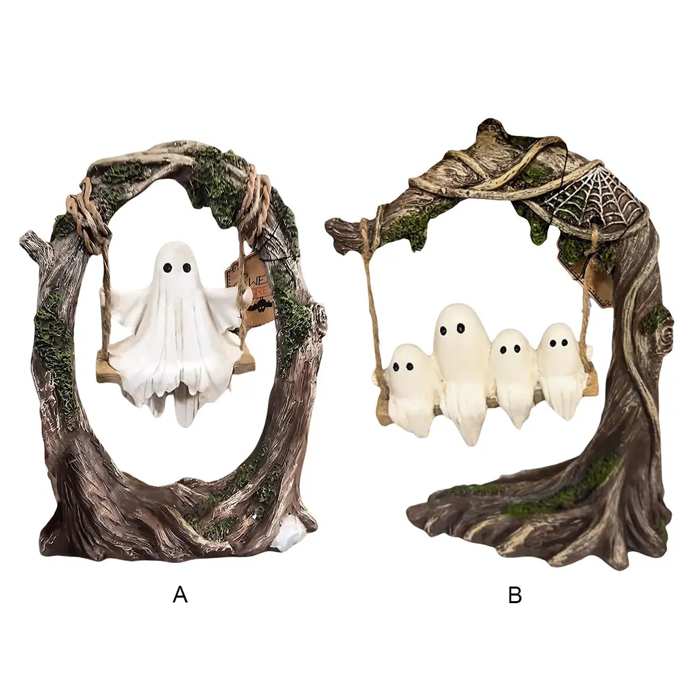 Halloween Figurine Lovely Vintage Ghost Decorations Ghost Cute Spooky MultiPurpose on Tree Swing Statue for Decor Home Bookshelf