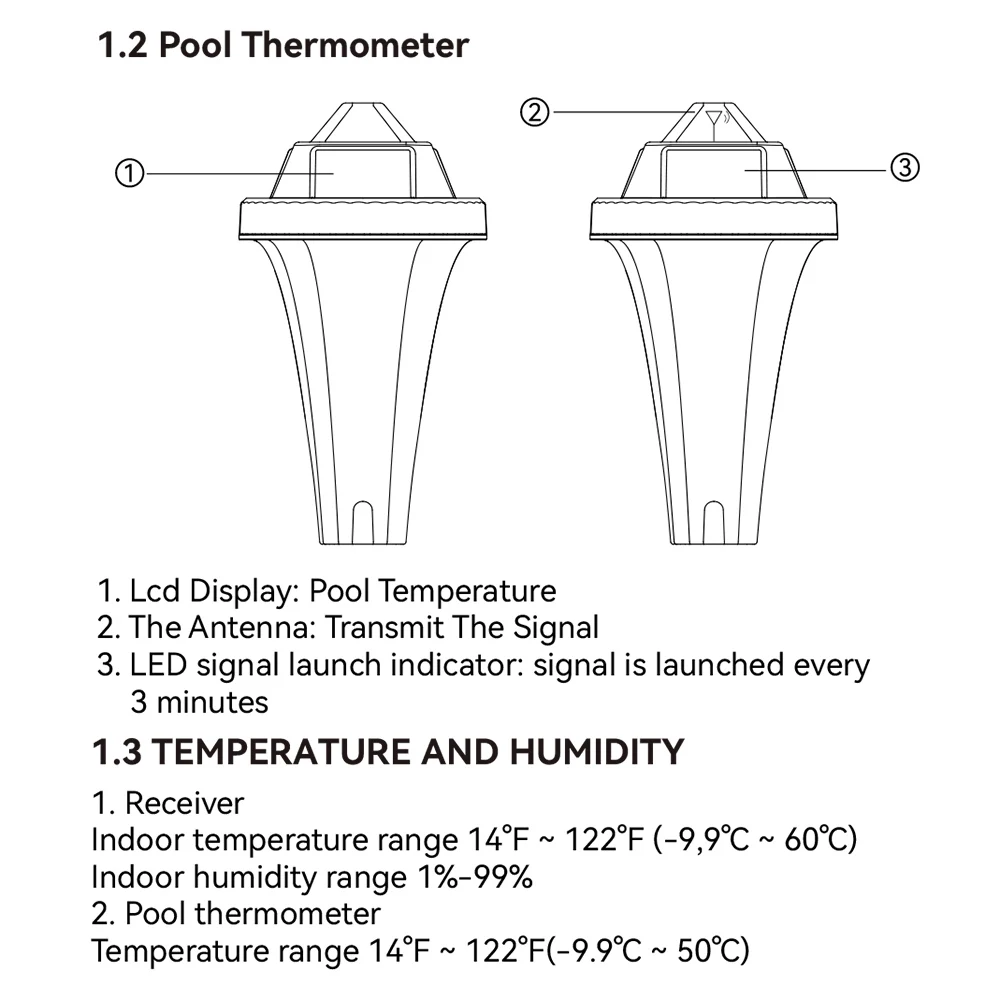 Pool Thermometer Floating Easy Read Digital Swimming Pool Thermometer Wireless Water Temperature Gauge Thermometers Floating