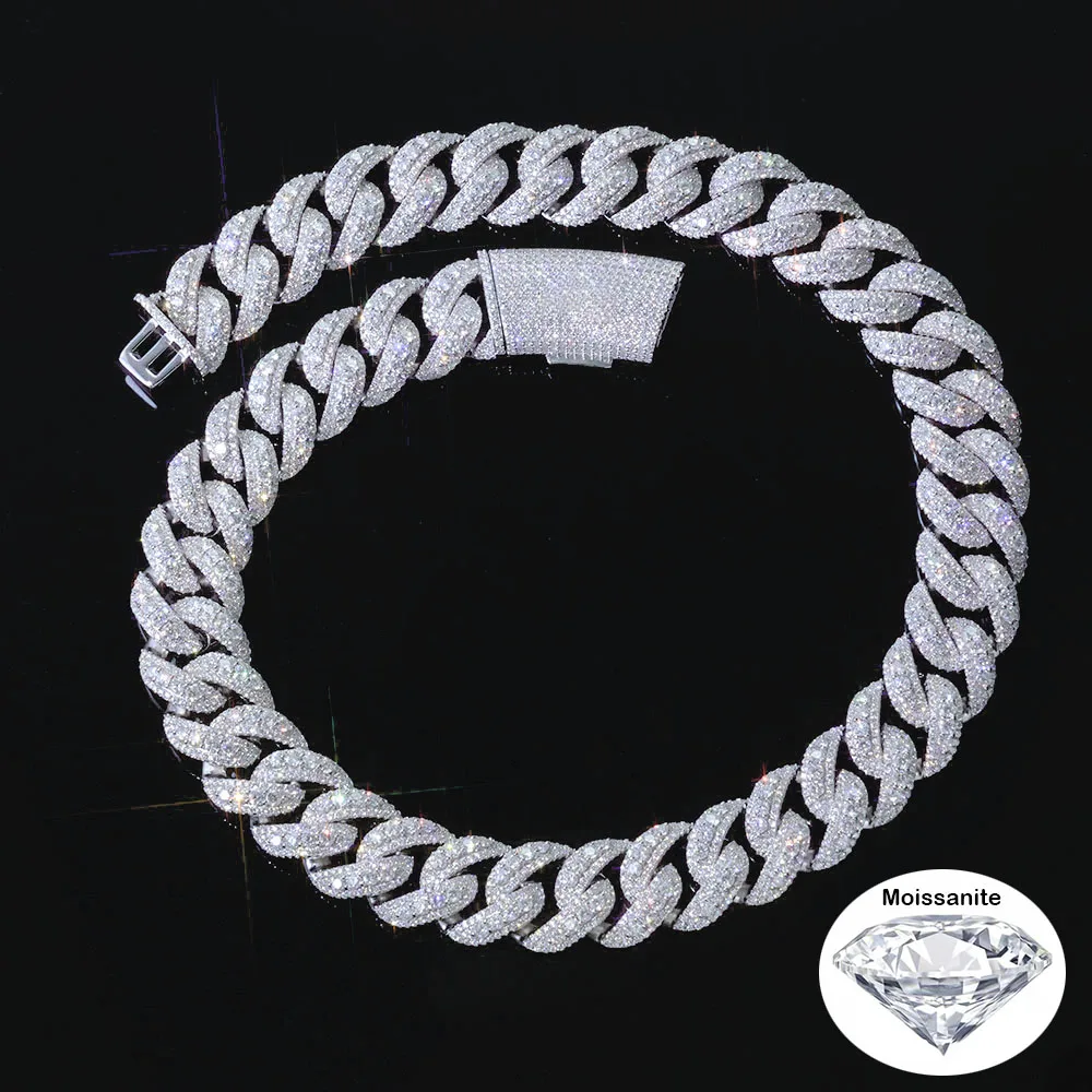 

ESKEEM New 22mm Width Moissanite Cuban Necklace Hip Hop Fine Jewelry Brass VVS1 Cuban Chain Bracelet Man Women