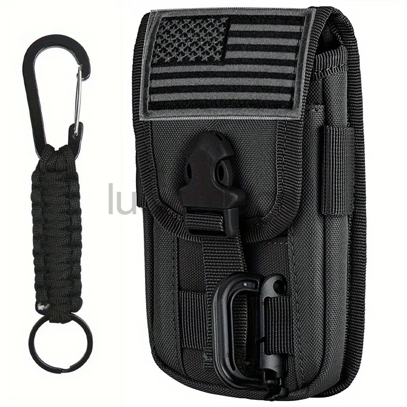 LUC 1000D Nylon Molle Pouch with Flag Patch Keyring and 1 D-Ring Waist Belt Holster for 6.9