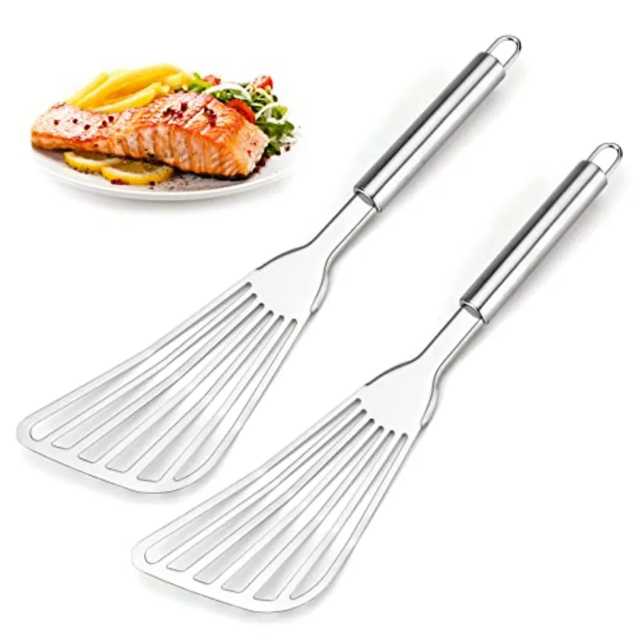 

2-Piece Premium Fish Spatula Set Big Size Stainless Steel Thickness Blade Turner for Cng Flipping Frying and Grilling