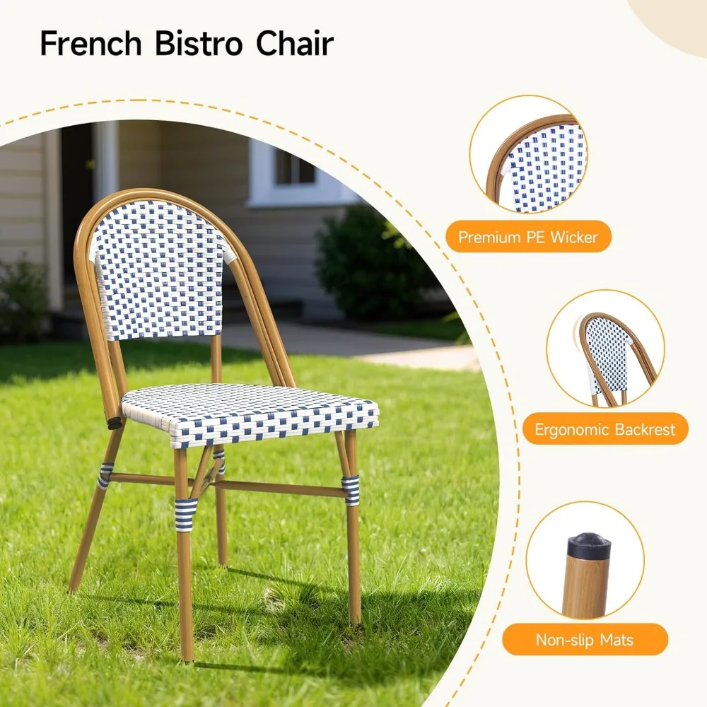 Ensemble de bistro français 3 pièces en osier, ensemble de bistro de patio avec table et 2 chaises de salle à manger, toutes saisons ‎ Extérieur ‎ Ensemble bistro avec aluminium