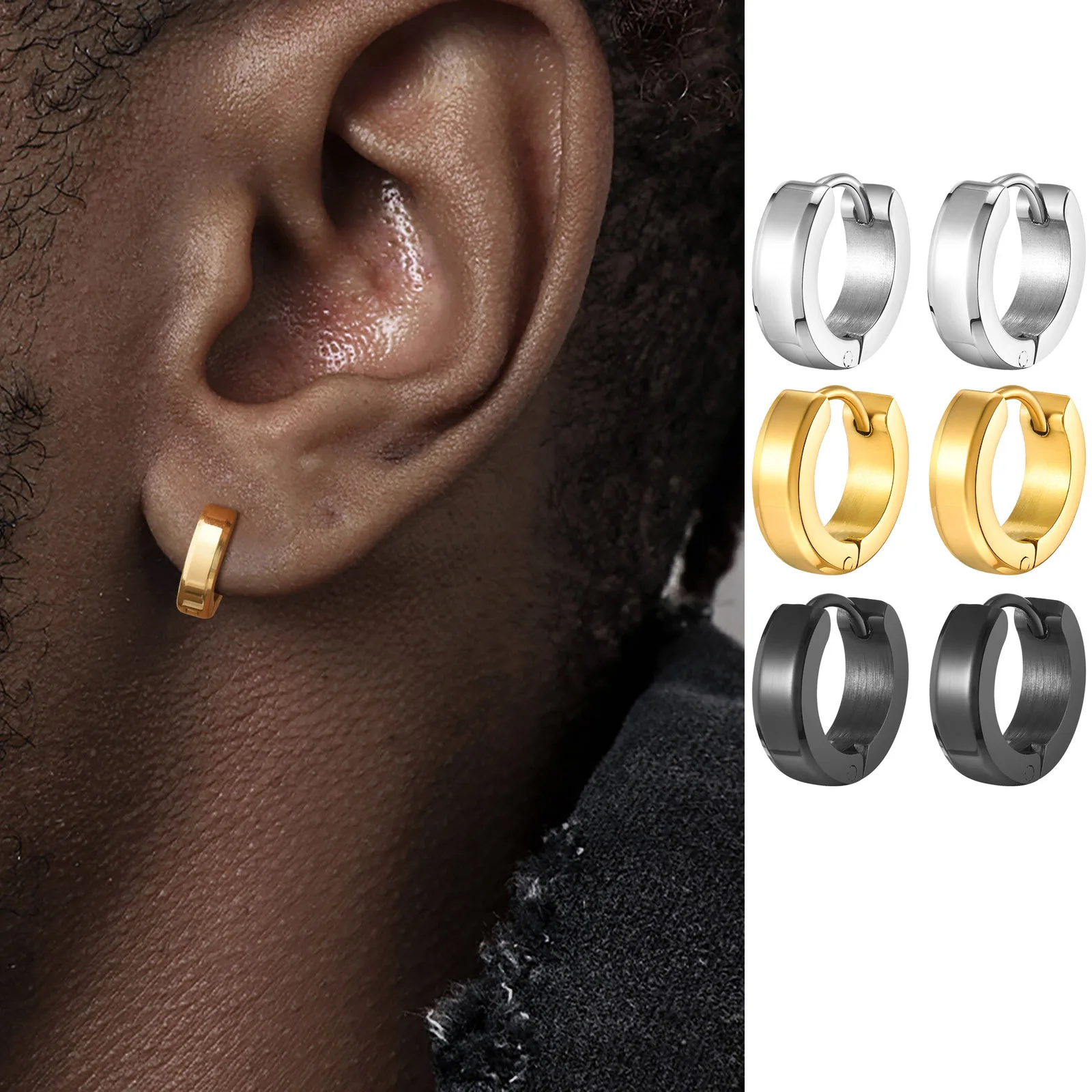 Pendientes de aro para hombre, pendientes pequeños de acero inoxidable, regalos de joyería clásica