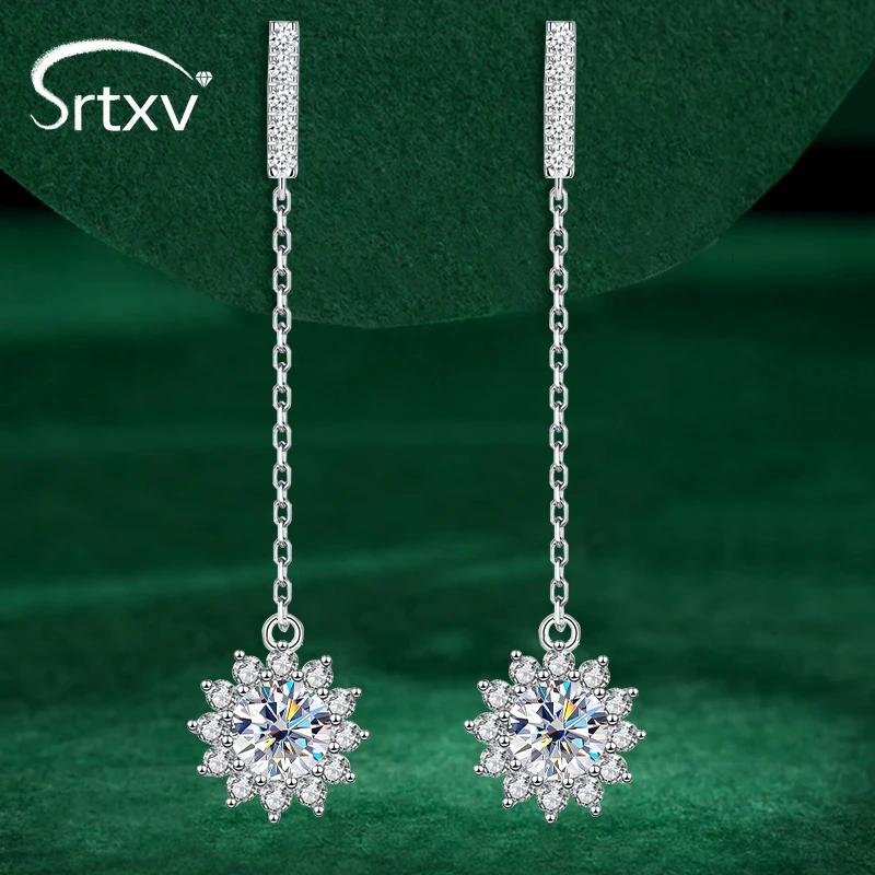 

Sparkling Sun flower 1CT Moissanite Drop Earrings For Women S925 Silver Hoop Long Earring Wedding Birthday Gift Fine Jewelry GRA
