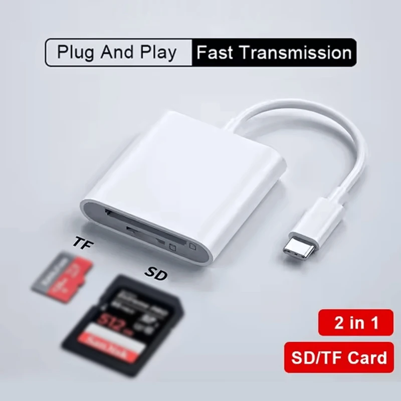 2 In 1 SD Card Reader Adapter Suitable For Phone/For IPad/Camera, Dual Slot SD TF Storage Card Reader